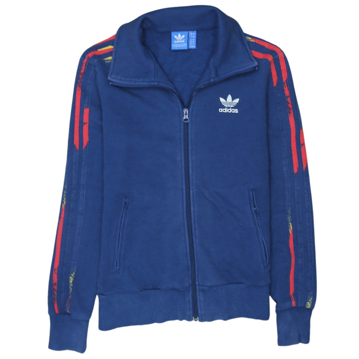 Adidas Women Blue Full Zip Hoodie Sweatshirt Size 8 Retro Logo