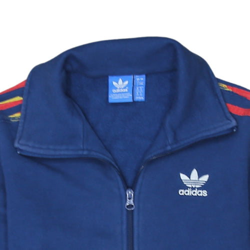 Adidas Women Blue Full Zip Hoodie Sweatshirt Size 8 Retro Logo