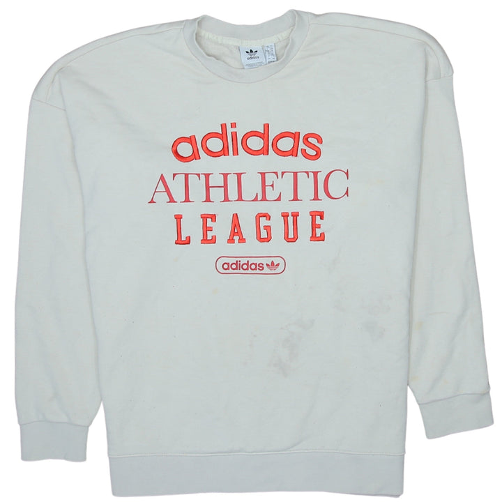 Adidas Womens White Crew Neck Pullover Sweatshirt L Logo Athletic League