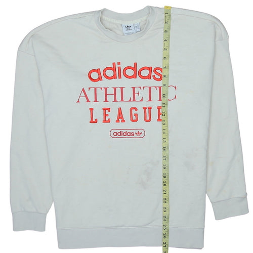 Adidas Womens White Crew Neck Pullover Sweatshirt L Logo Athletic League