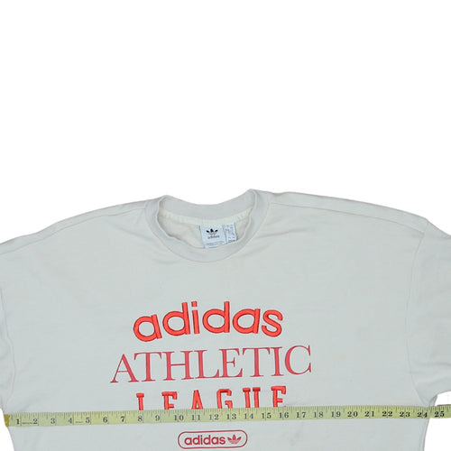 Adidas Womens White Crew Neck Pullover Sweatshirt L Logo Athletic League