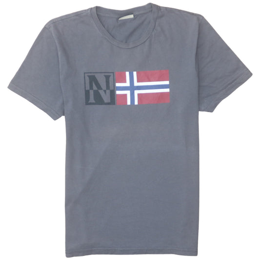 Napapijri Men's Grey Graphic Flag Logo Cotton T-Shirt Medium