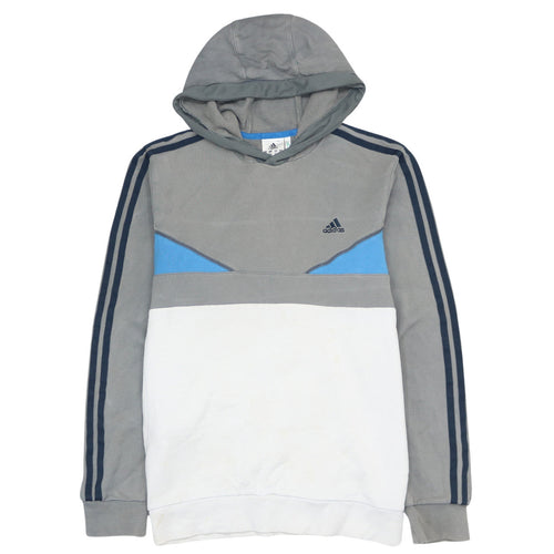Adidas Men's Grey Blue White Pullover Hoodie Size M Sports Fleece