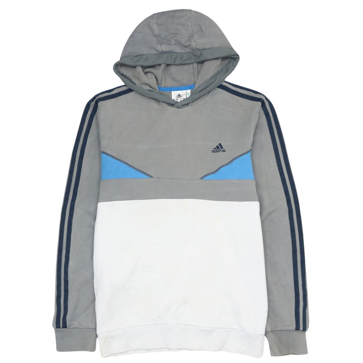 Adidas Men's Grey Blue White Pullover Hoodie Size M Sports Fleece