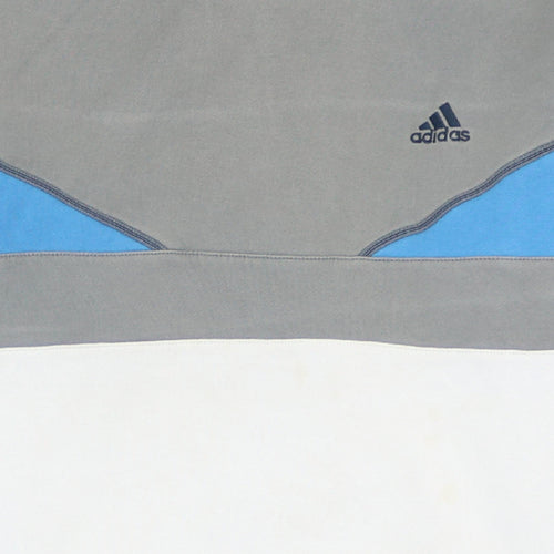 Adidas Men's Grey Blue White Pullover Hoodie Size M Sports Fleece