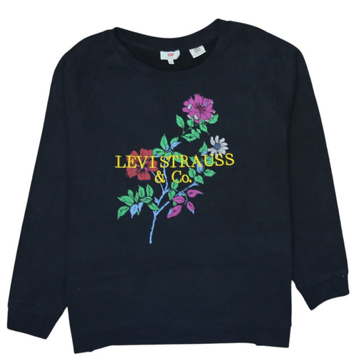 Levi's Women Black Pullover Sweatshirt 2XS Floral Embroidered Logo Cotton