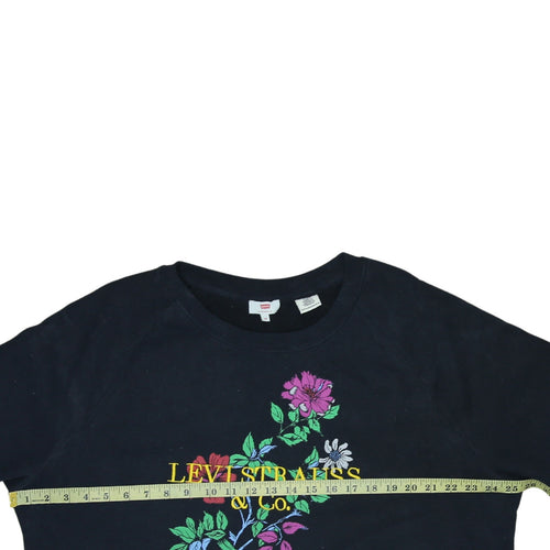 Levi's Women Black Pullover Sweatshirt 2XS Floral Embroidered Logo Cotton