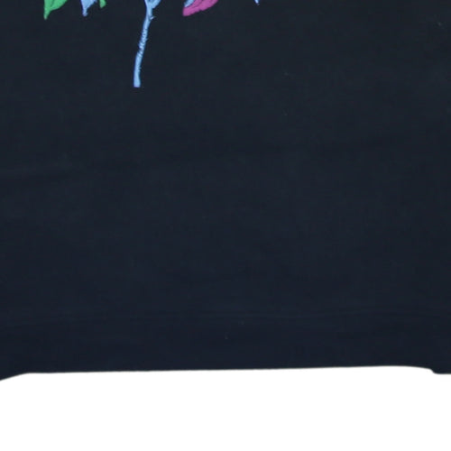 Levi's Women Black Pullover Sweatshirt 2XS Floral Embroidered Logo Cotton