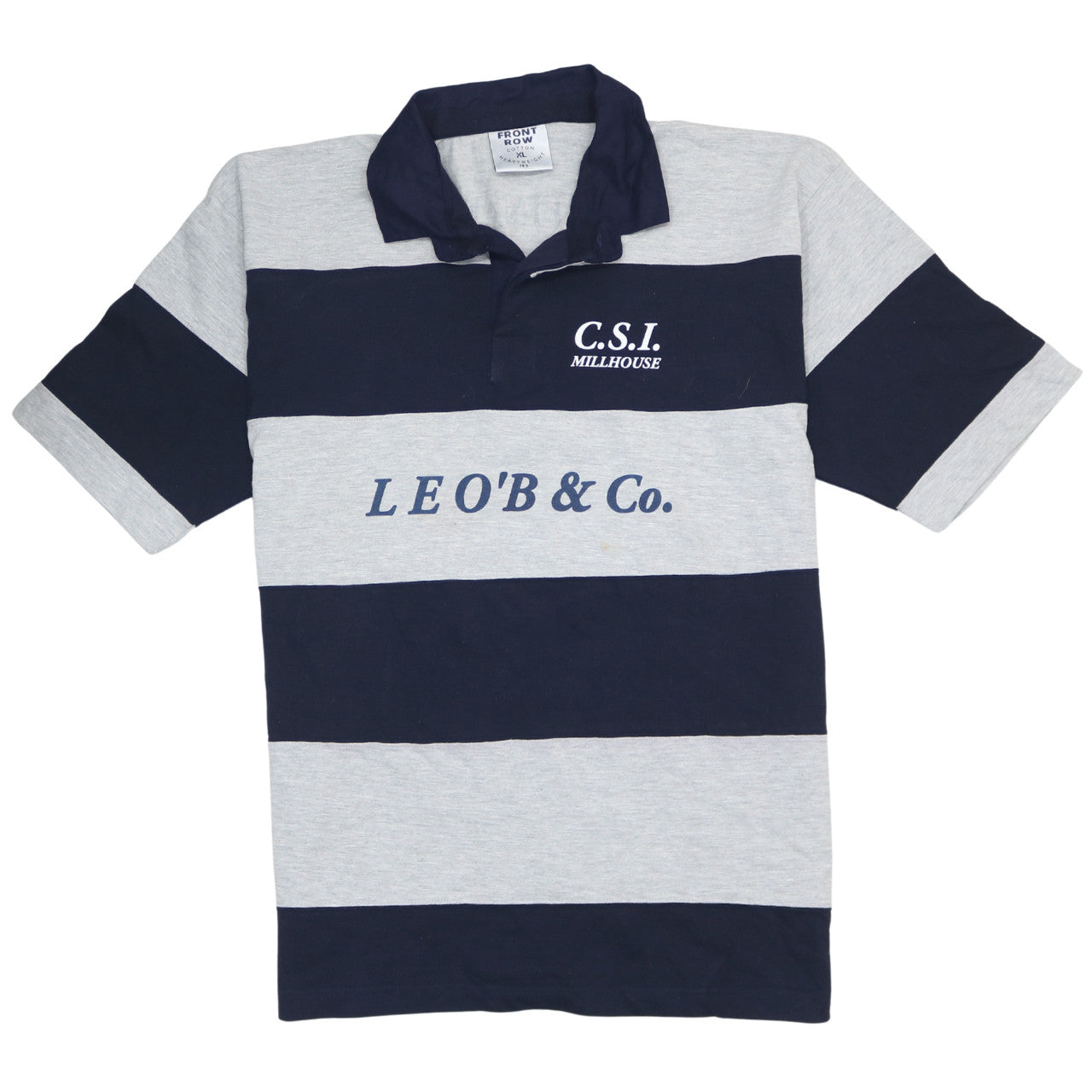 Front Row Mens Blue & Grey Striped Heavyweight Cotton Rugby Polo Shirt XL