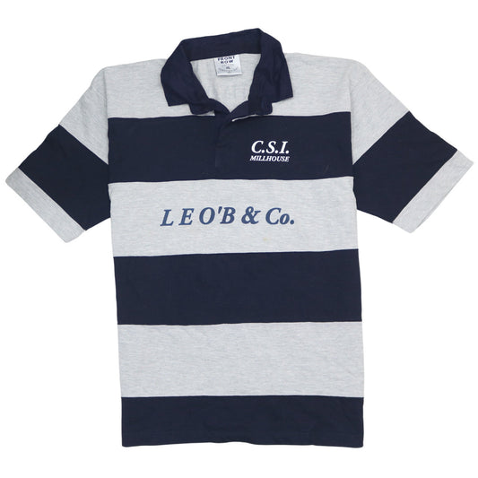 Front Row Mens Blue & Grey Striped Heavyweight Cotton Rugby Polo Shirt XL
