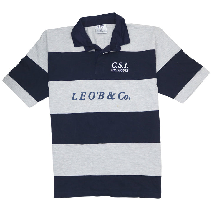 Front Row Mens Blue & Grey Striped Heavyweight Cotton Rugby Polo Shirt XL