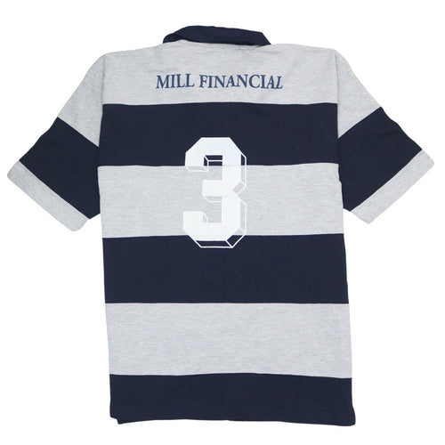 Front Row Mens Blue & Grey Striped Heavyweight Cotton Rugby Polo Shirt XL