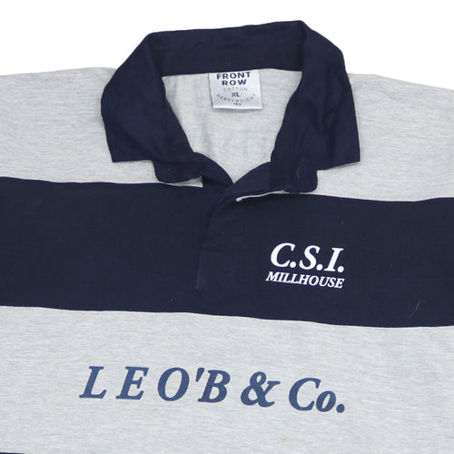 Front Row Mens Blue & Grey Striped Heavyweight Cotton Rugby Polo Shirt XL