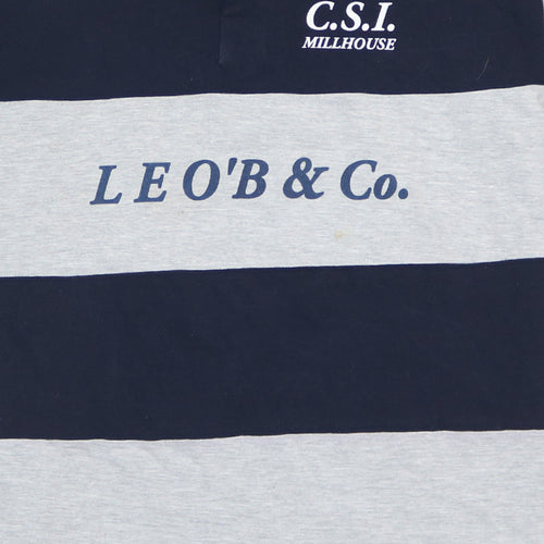 Front Row Mens Blue & Grey Striped Heavyweight Cotton Rugby Polo Shirt XL