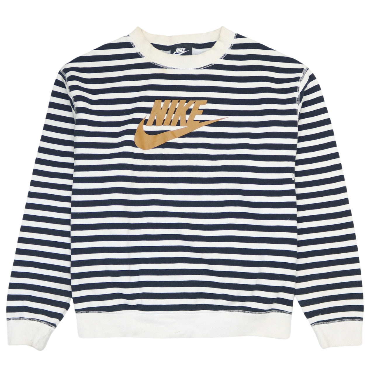 Nike Women’s Navy White Striped Logo Pullover Sweatshirt Small