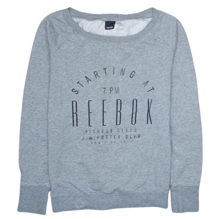 Reebok Womens Grey Cotton Blend Crew Neck Pullover Sweatshirt M