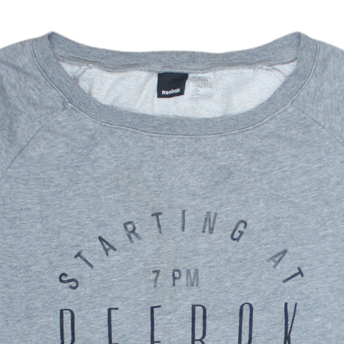 Reebok Womens Grey Cotton Blend Crew Neck Pullover Sweatshirt M