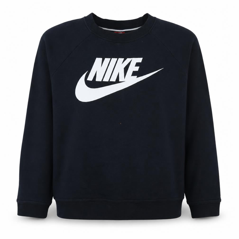 Front view of Nike Women's Black Medium Pullover Sweatshirt with Logo Print