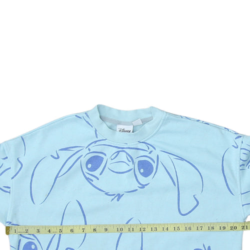 Disney Women XS Blue Stitch Crew Neck Pullover Sweatshirt