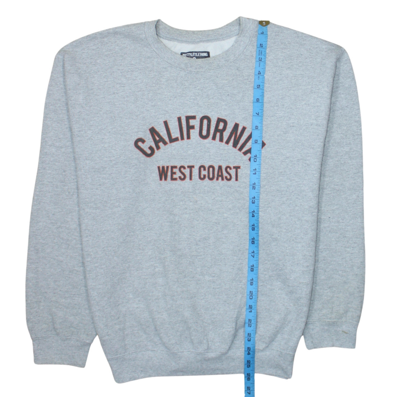 PrettyLittleThing Unisex Grey California Crew Neck Sweatshirt S
