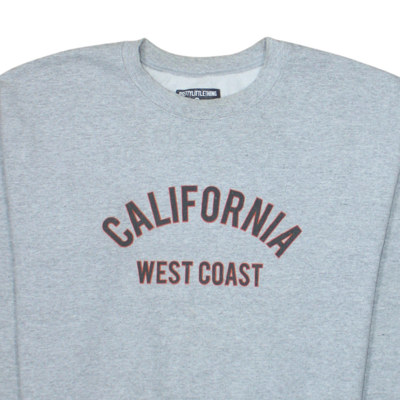 PrettyLittleThing Unisex Grey California Crew Neck Sweatshirt S
