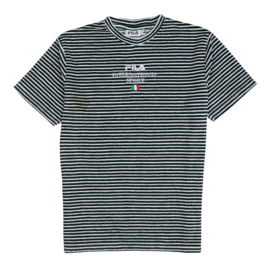 FILA Men’s Green Striped Embroidered Sports T-Shirt Size S Retro Style