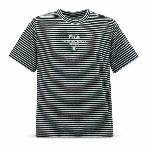 FILA Men’s Green Striped Embroidered Sports T-Shirt Size S Retro Style