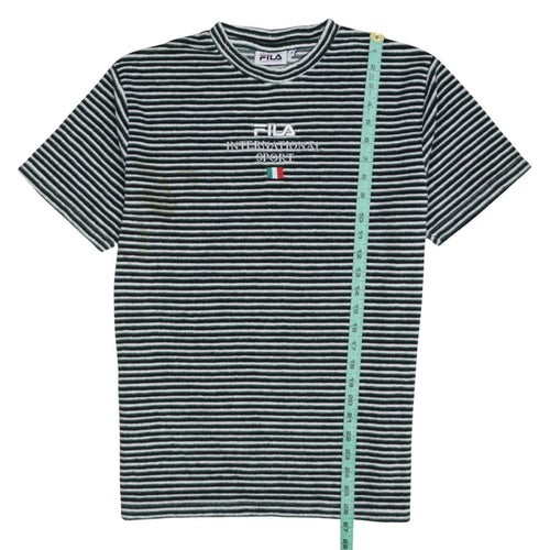 FILA Men’s Green Striped Embroidered Sports T-Shirt Size S Retro Style
