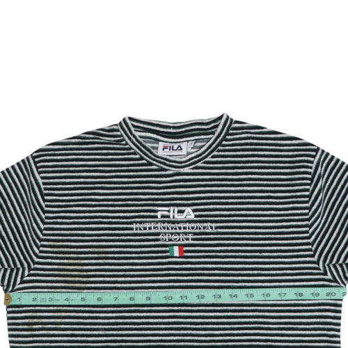 FILA Men’s Green Striped Embroidered Sports T-Shirt Size S Retro Style
