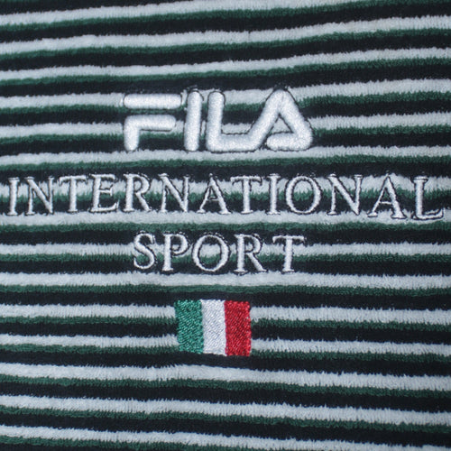 FILA Men’s Green Striped Embroidered Sports T-Shirt Size S Retro Style
