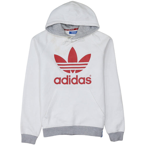 Adidas Women White Hoodie Medium Pullover with Red Trefoil Logo