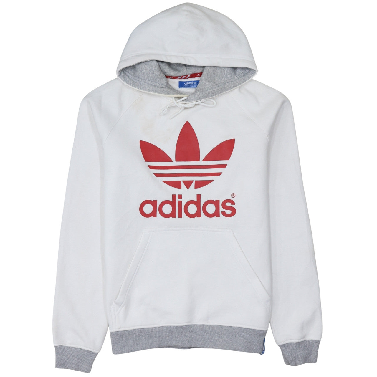 Adidas Women White Hoodie Medium Pullover with Red Trefoil Logo