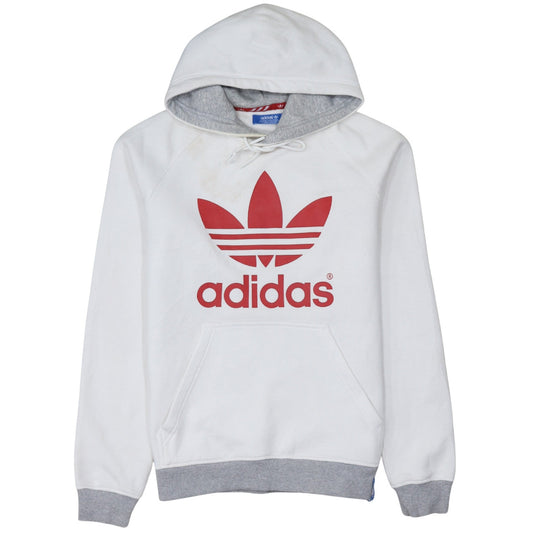 Adidas Women White Hoodie Medium Pullover with Red Trefoil Logo