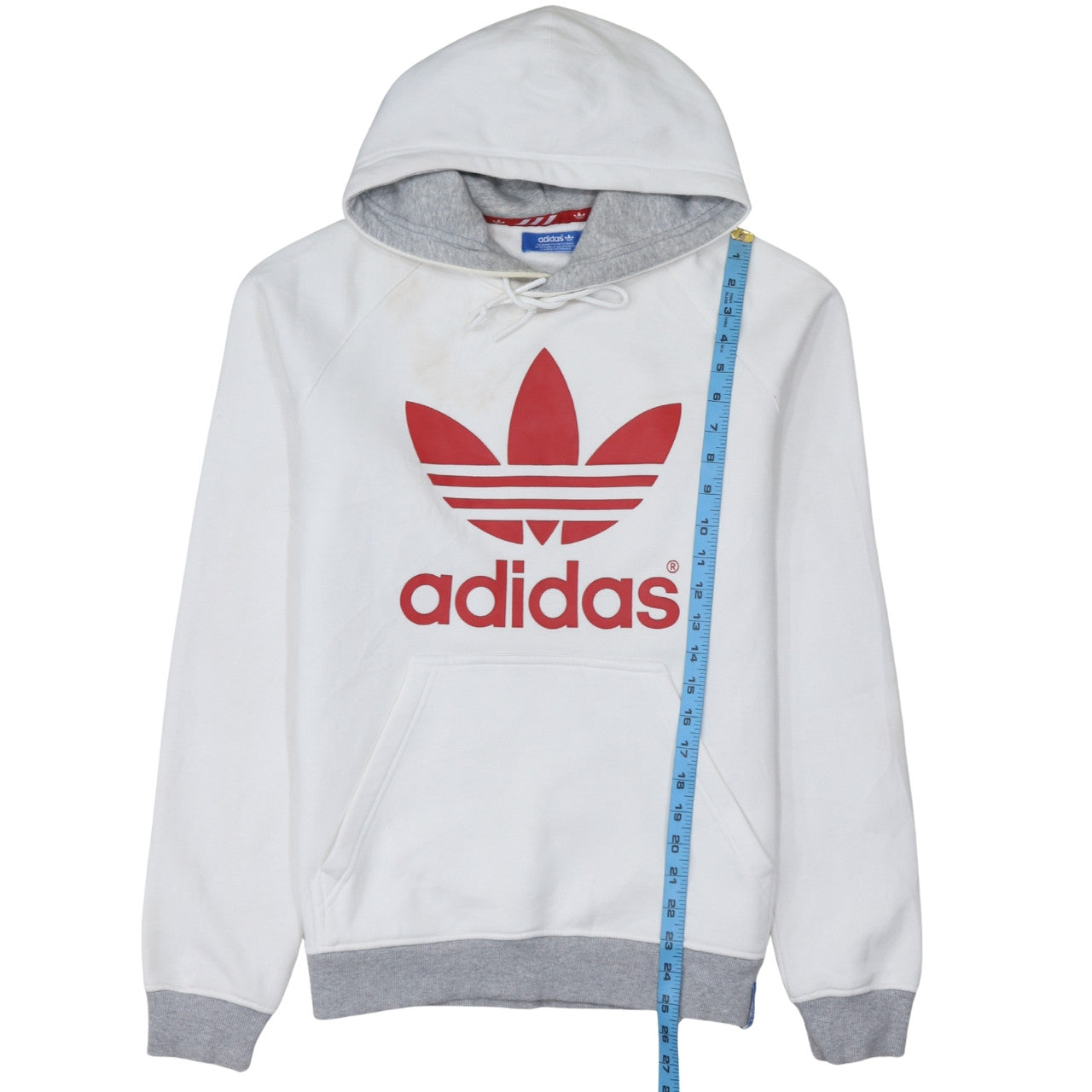 Adidas Women White Hoodie Medium Pullover with Red Trefoil Logo