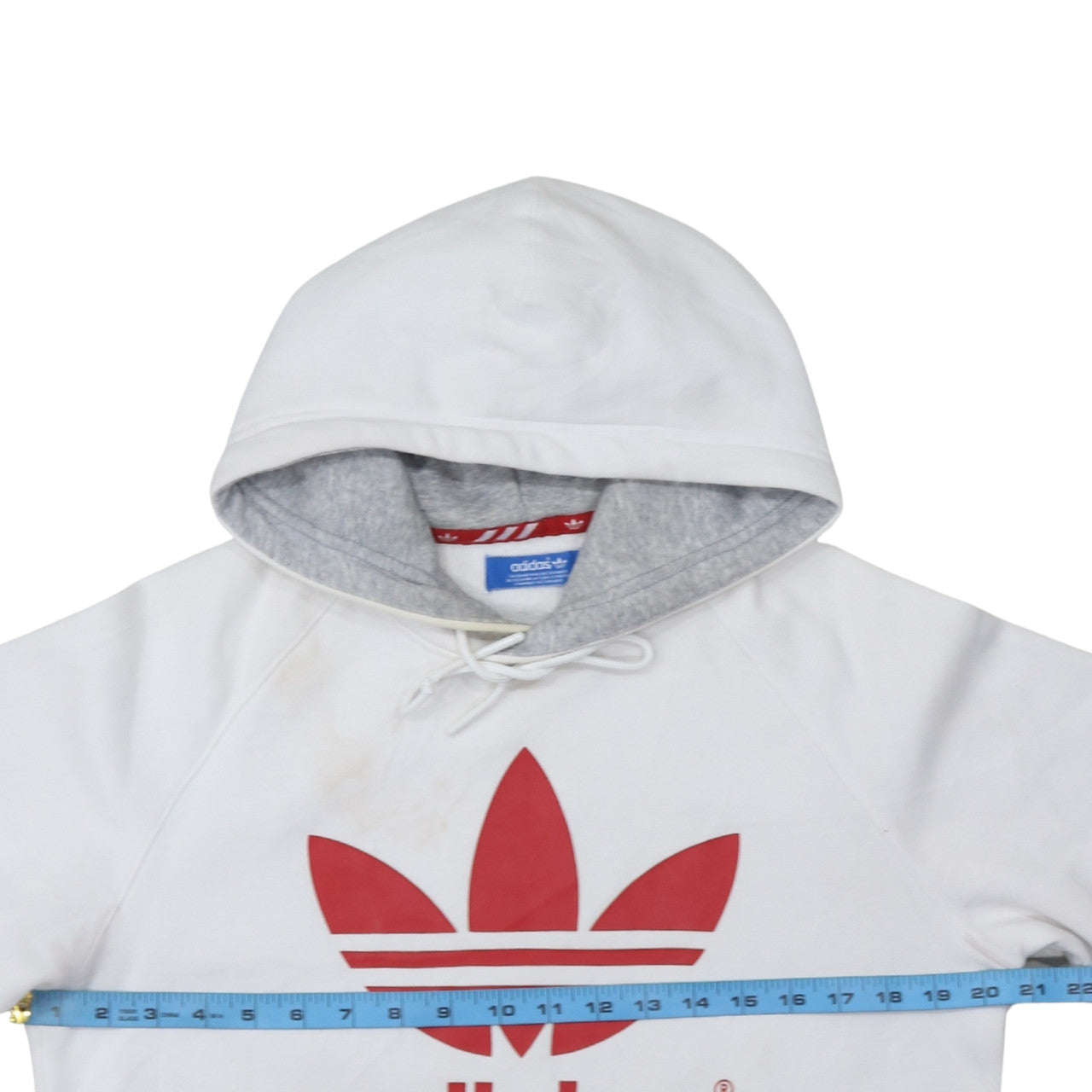 Adidas Women White Hoodie Medium Pullover with Red Trefoil Logo