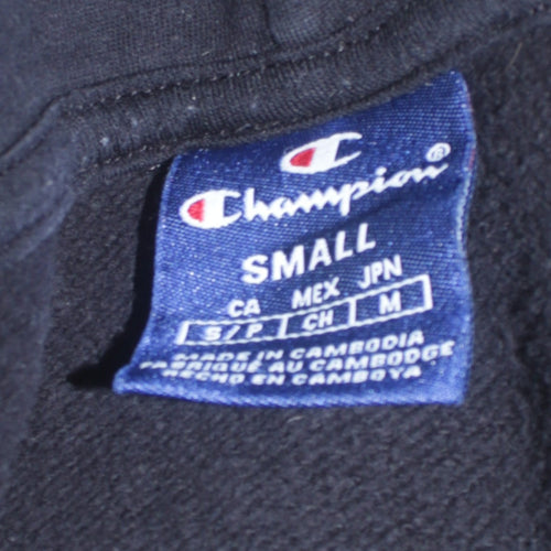 Champion Men's Black Pullover Hoodie Small Embroidered Logo