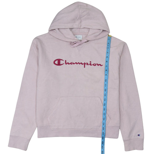 Champion Womens Pink Pullover Hoodie L Embroidered Logo Cotton Blend