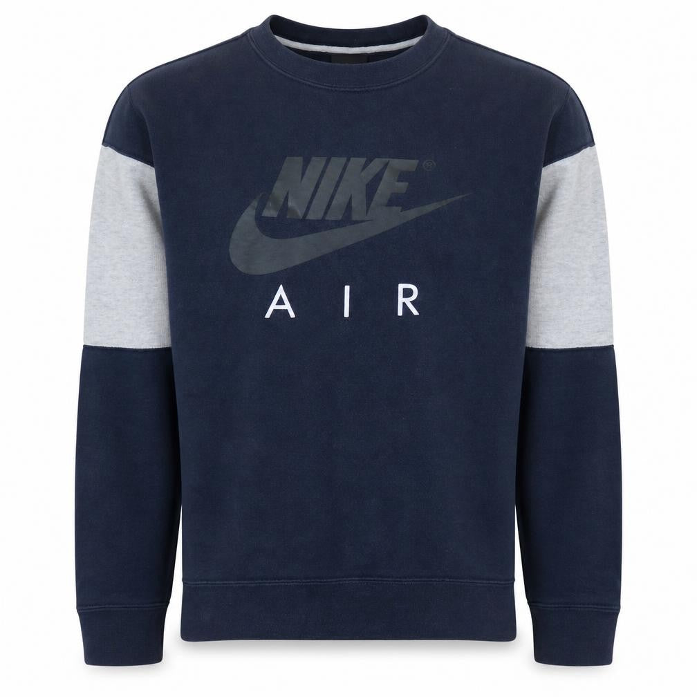 Front view of Nike Men’s Blue Air Logo Crew Neck Pullover Sweatshirt, size S