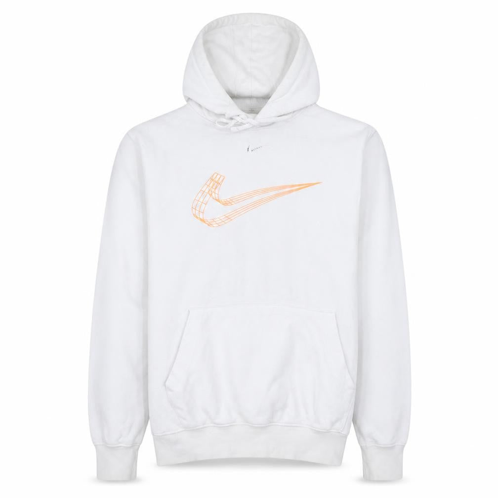 Front view of Nike Men’s White Pullover Hoodie Small Graphic Logo Fleece