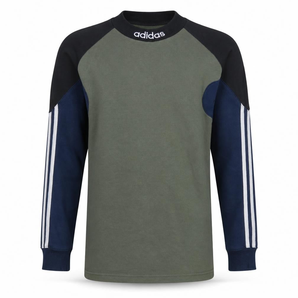 Front view of Adidas Men’s Green Crew Neck Logo Sweatshirt, size S, Regular Fit