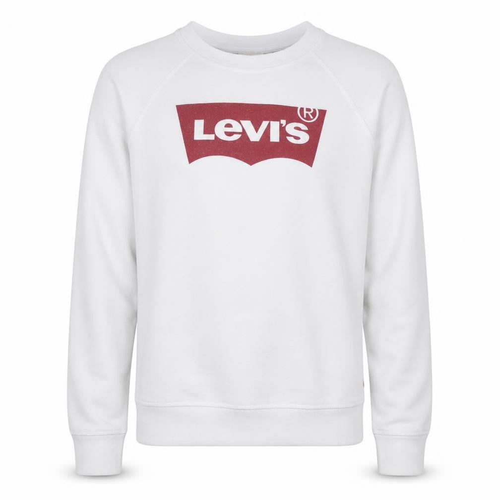 Front view of Levi's Men's White Logo Crew Neck Sweatshirt, size S, Pullover