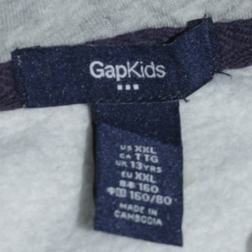 GapKids Boys Grey Full Zip Hoodie Size 13 Years Cotton Blend Logo Top