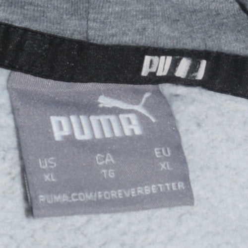 Puma Men's Grey XL Pullover Hoodie with Logo and Kangaroo Pocket