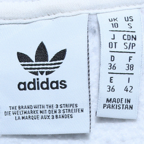 Adidas Women White Hoodie UK 10 Pullover Hooded Sweatshirt