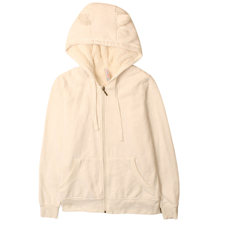 FB Sister Womens Ivory Full Zip Hooded Sweatshirt XS Faux Fur Lined