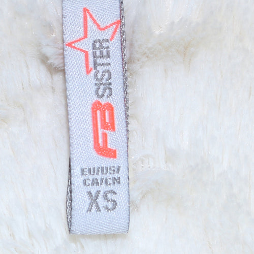 FB Sister Womens Ivory Full Zip Hooded Sweatshirt XS Faux Fur Lined