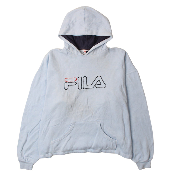 Fila Womens Light Blue Pullover Hoodie Size L Logo Embroidered