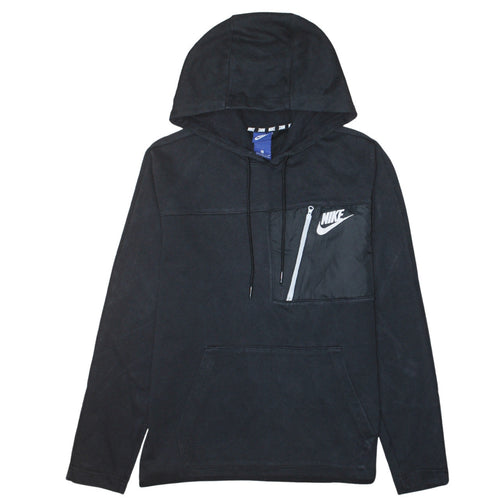 Nike Men Black Pullover Hoodie M Logo Zip Pocket Sportswear