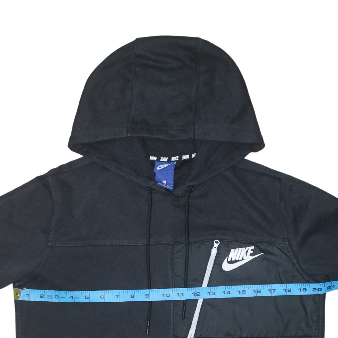 Nike Men Black Pullover Hoodie M Logo Zip Pocket Sportswear