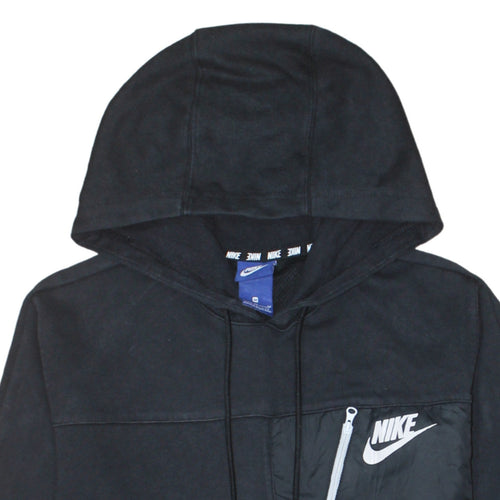 Nike Men Black Pullover Hoodie M Logo Zip Pocket Sportswear